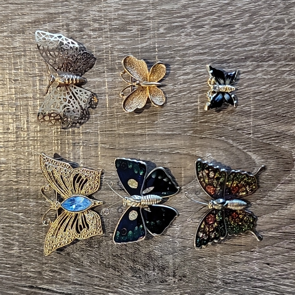 Lot of 6 Vintage Butterfly Brooches